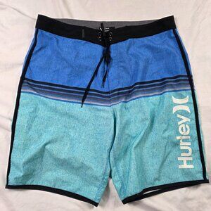 Hurley Phantom Mens 32 Blue Black Board Shorts Lightweight Surf Swimwear Casual